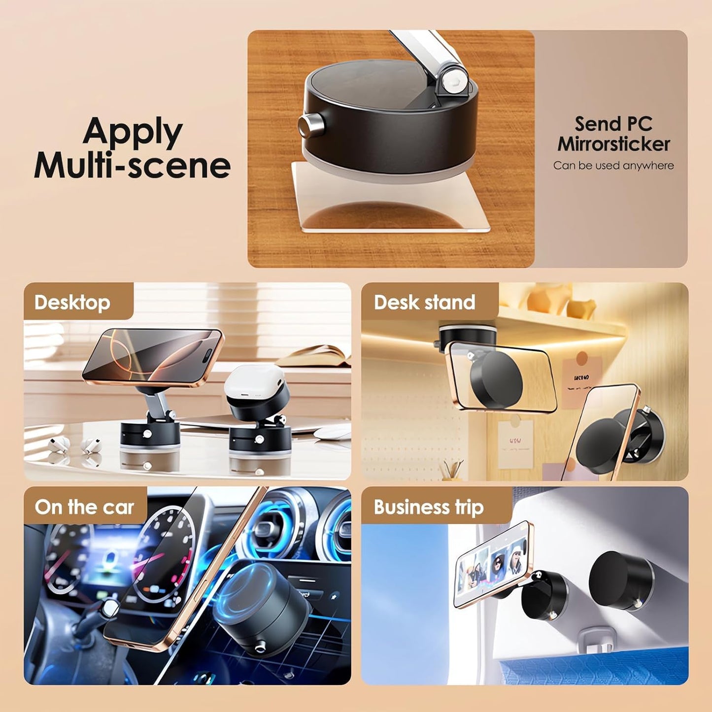 Crowd Clicks® 360° Magnetic Car Mobile Holder for Dashboard Vacuum Suction Phone Holder Mount Hand Free Magnetic Cell Phone Stand with Strong Grip Shockproof Suction Cup for Car Gym Office Table