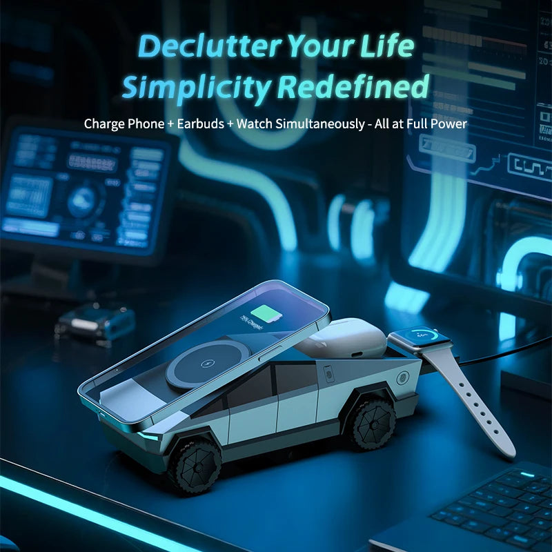 NEW 3-in-1 Cybertruck Inspired Wireless Charging Station.