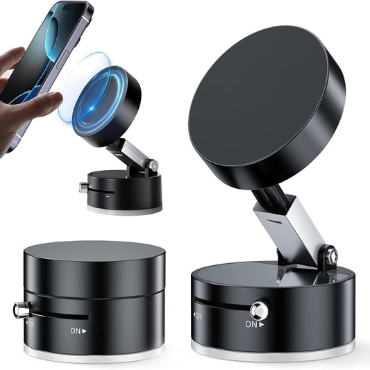 Crowd Clicks® 360° Magnetic Car Mobile Holder for Dashboard Vacuum Suction Phone Holder Mount Hand Free Magnetic Cell Phone Stand with Strong Grip Shockproof Suction Cup for Car Gym Office Table