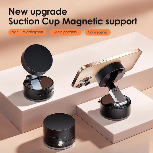Crowd Clicks® 360° Magnetic Car Mobile Holder for Dashboard Vacuum Suction Phone Holder Mount Hand Free Magnetic Cell Phone Stand with Strong Grip Shockproof Suction Cup for Car Gym Office Table