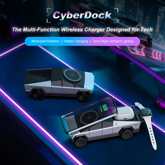 NEW 3-in-1 Cybertruck Inspired Wireless Charging Station.